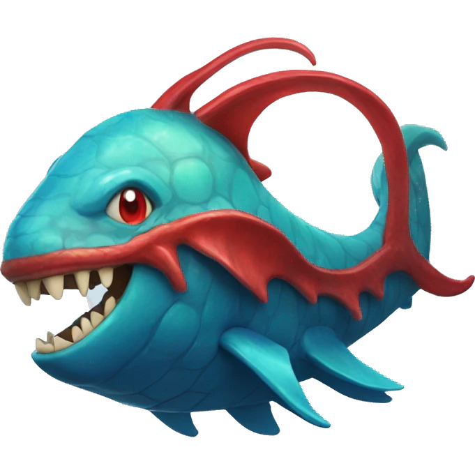 Christian beautiful Leviathan with blue and red horns and glowing blue eyes emoji