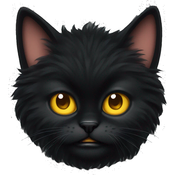 A black fluffy cat with golden eyes is angry emoji