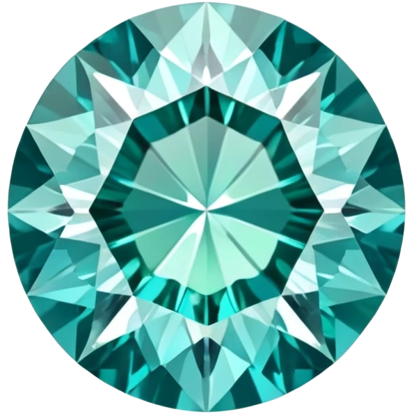 Precision round cut grandidierite gemstone with aqua blue-green color and gleaming facets emoji