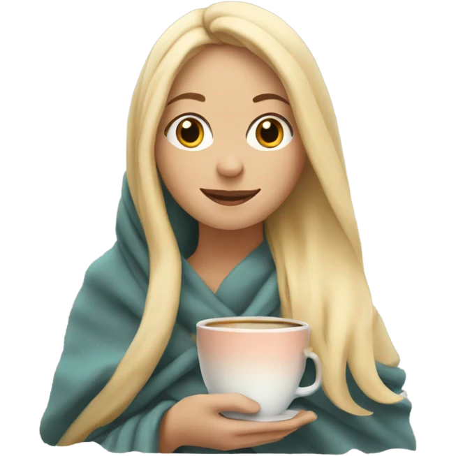 Blonde girl wrapped in blanket holding a cup of tea emoji