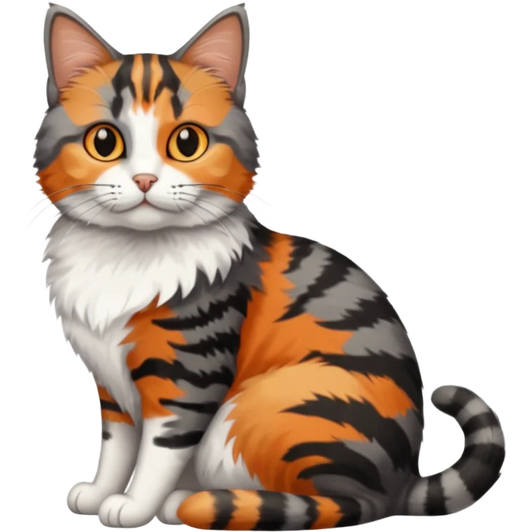 A grey tabby cat with dark grey stripes sitting next to a calico cat  emoji