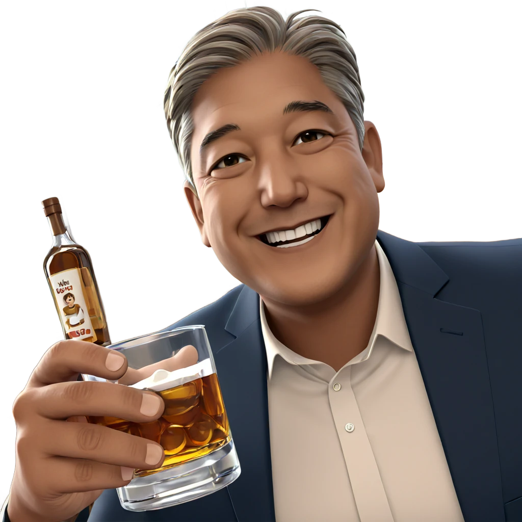 smiling boy with whiskey indoors emoji