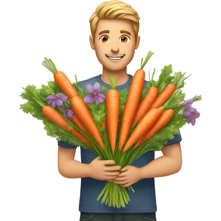 guy gifting carrots bouquet insteasd of flowers emoji