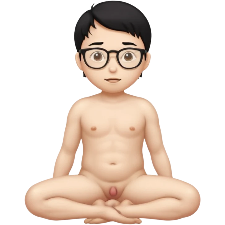 Asian, black hair, glasses, fully naked, Nude man, penis, testicles, boyish, ass sticking out, ass spread, butthole, no muscles emoji