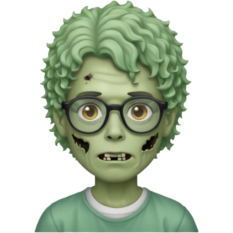Draw a zombie boy with curly, wavy hair, glasses, and a mullet. emoji