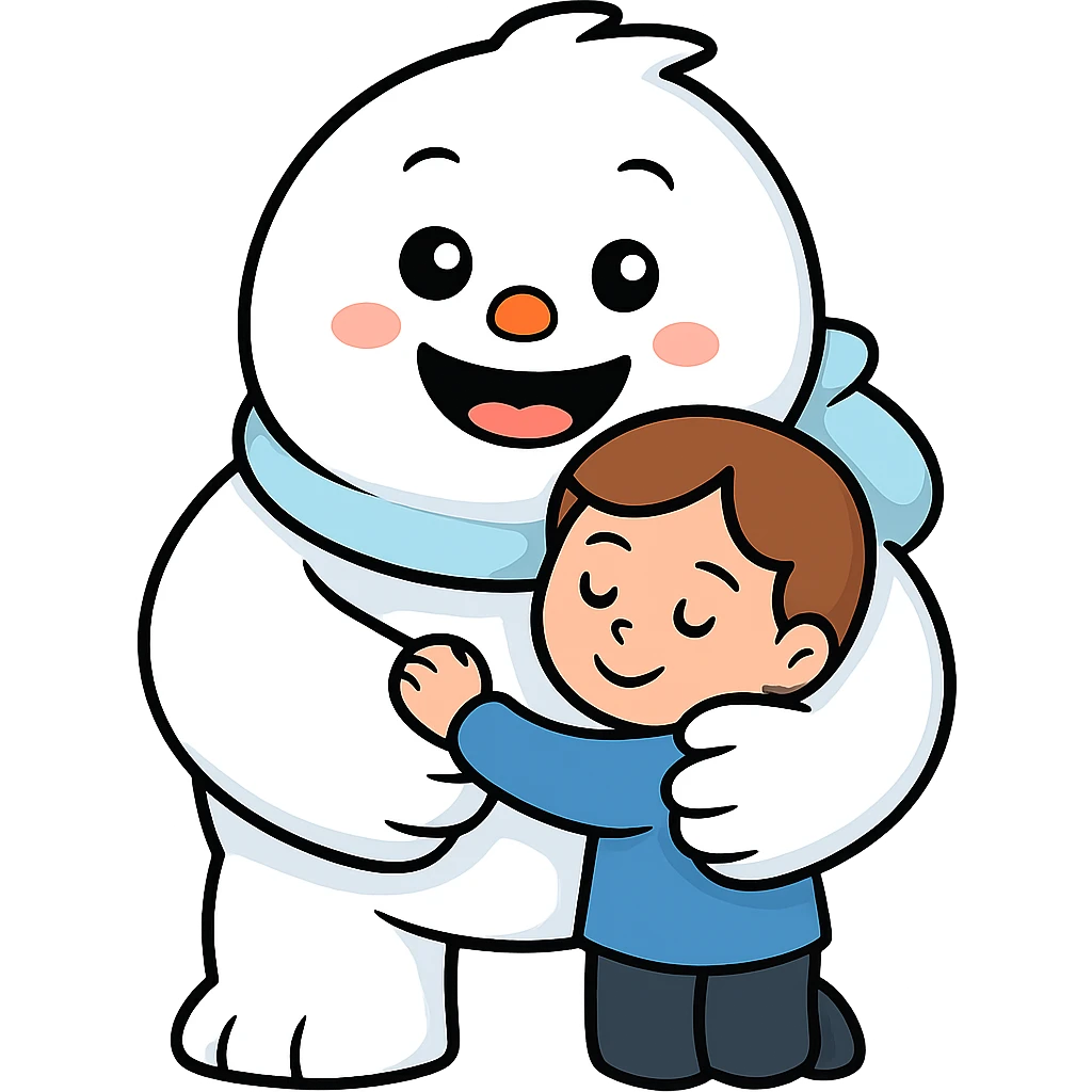 Make the Abominable Snowman much bigger while hugging the little person, keep the background transparent. The style is a transparent background illustration with the Abominable Snowman and a little person. emoji