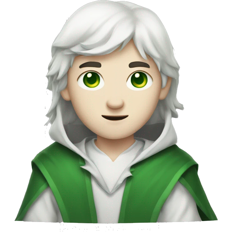 teenage white-skinned wizard with black hair, green eyes in green disgue emoji