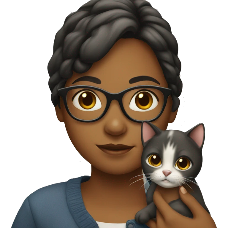 Girl with glasses holding a cat emoji