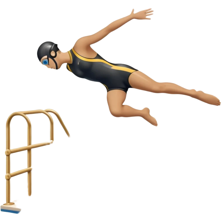 An icon showing a diver captured mid-air in a graceful pose above a pool, with a diving board behind and water below. Splash trails and motion lines emphasize precision and elegance. Transparent background highlights the beauty and focus of competitive diving. emoji