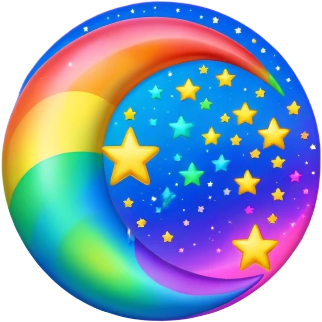 Neon rainbow moon with stars  emoji
