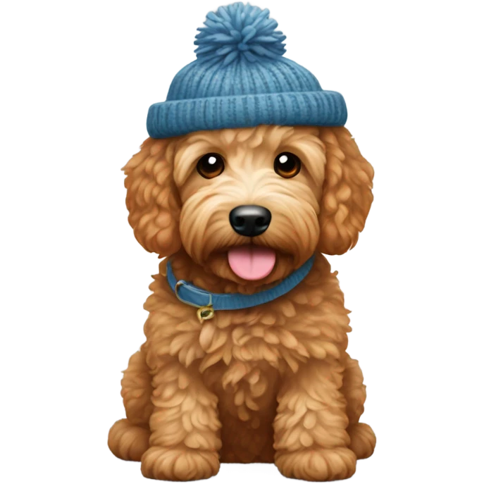 Mini goldendoodle in rust color winter hat  emoji