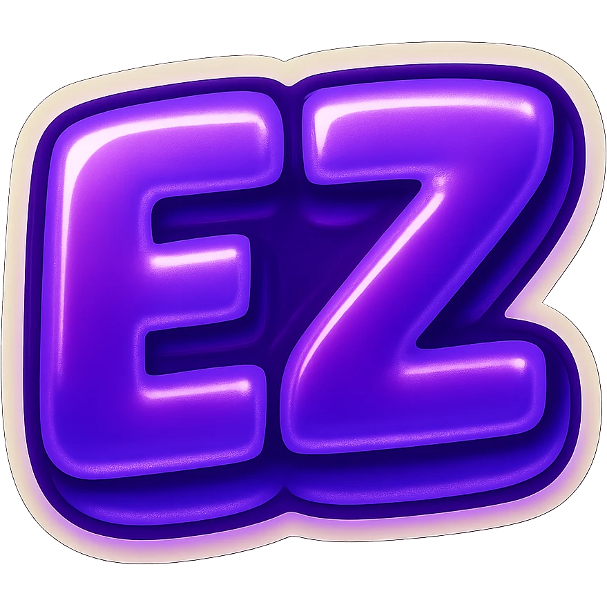 A meme-style emote with the text 'EZ', neon purple theme, compact and expressive emoji