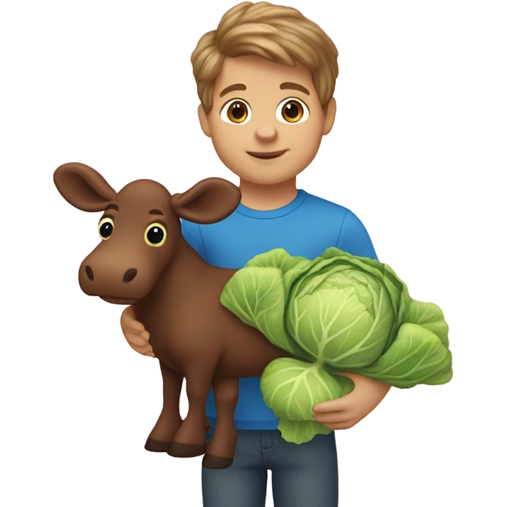 Moose holding a boy cabbage patch doll with brown hair emoji