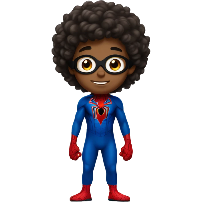 curly headed boy wearing a Spider-Man suit with no mask  emoji