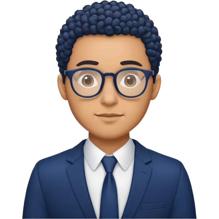 Curly Buzz cut Latino with glasses and dark blue suit  emoji