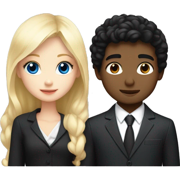 boy with black hair and blue eyes in suit kissing blond girl with hazel eyes with a cute black dress and both are white pale emoji