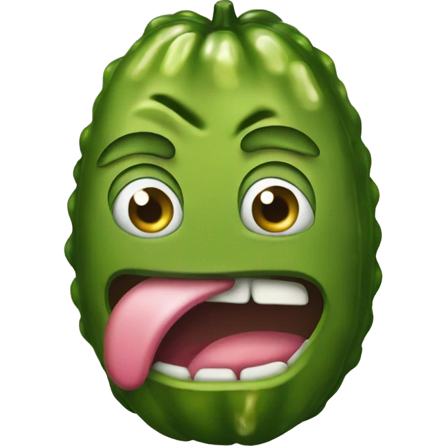 A pickle with a sour face emoji