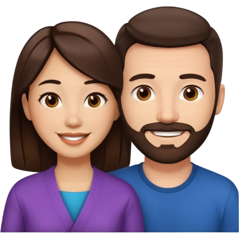 White man with brown hair and brown facial hair in love with an Asian woman with black hair emoji