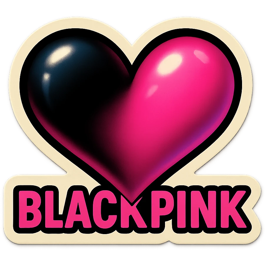BLACKPINK K-pop retro sticker, black and pink heart, bold, playful, vintage sticker style emoji