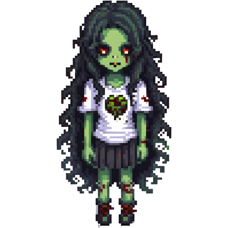 girl zombie with black long curly hair, emo style emoji