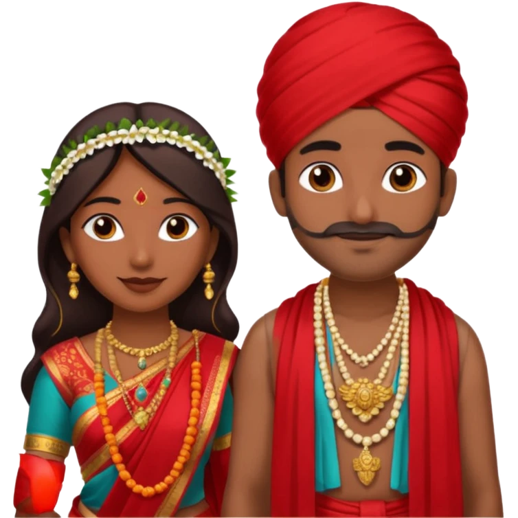 indian woman in saree and indian man in dhoti holding garlandrs emoji