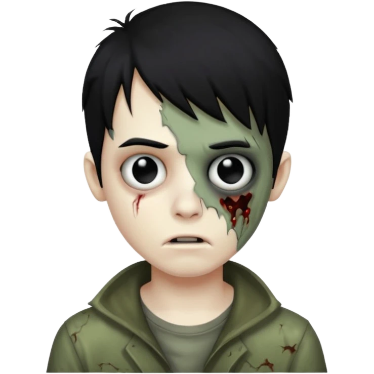 boy zombie with black hair covering one eye, emo emoji