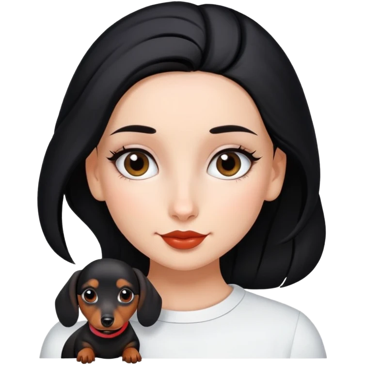 A beautiful girl with a black bun and a dachshund.
解释： emoji