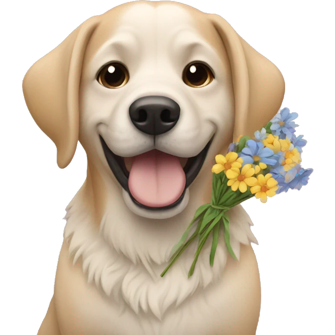 Dog holding flowers emoji