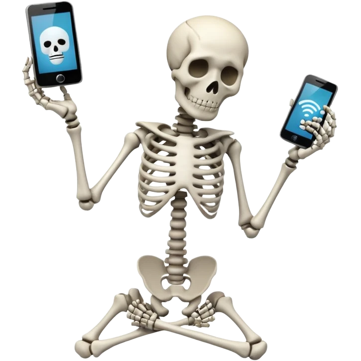 Sad Skeleton Grabs A No Wifi Cellphone And Hotspot emoji