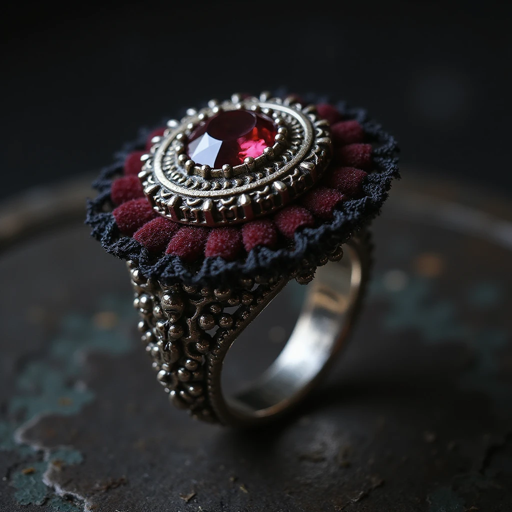 photorealistic gothic ring with lace and velvet details, variation 4 emoji