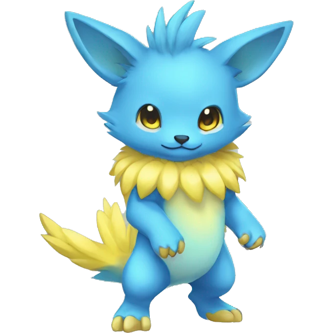 Cute cool blue yellow animal hybrid Fakemon full body emoji