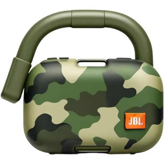 Ultra minimal JBL Clip 4, extremely simplified shape with just a hint of green camouflage, iOS emoji style emoji