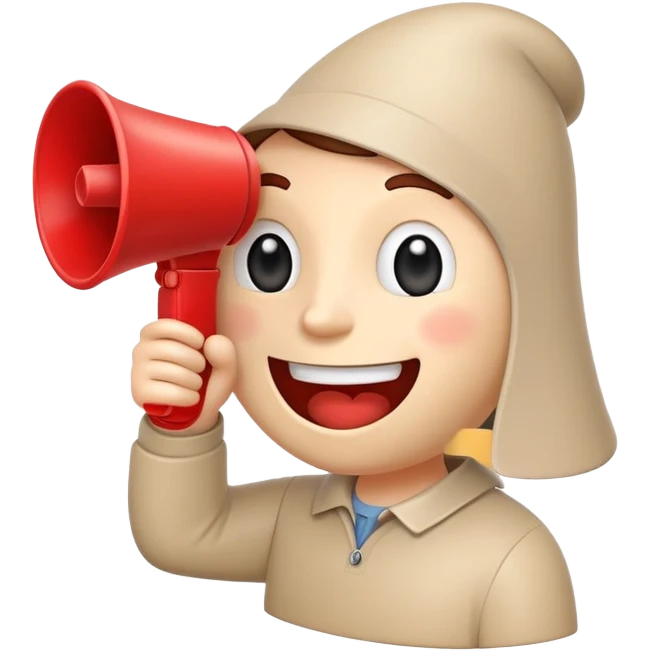beige and red megaphone with a friendly smiling face emoji