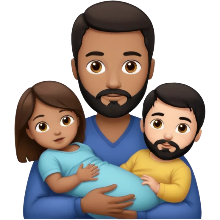 Una mujer con pelo castaño y ojos marrones  con un bebé y un hombre con pelo negro y barba sin bebe emoji