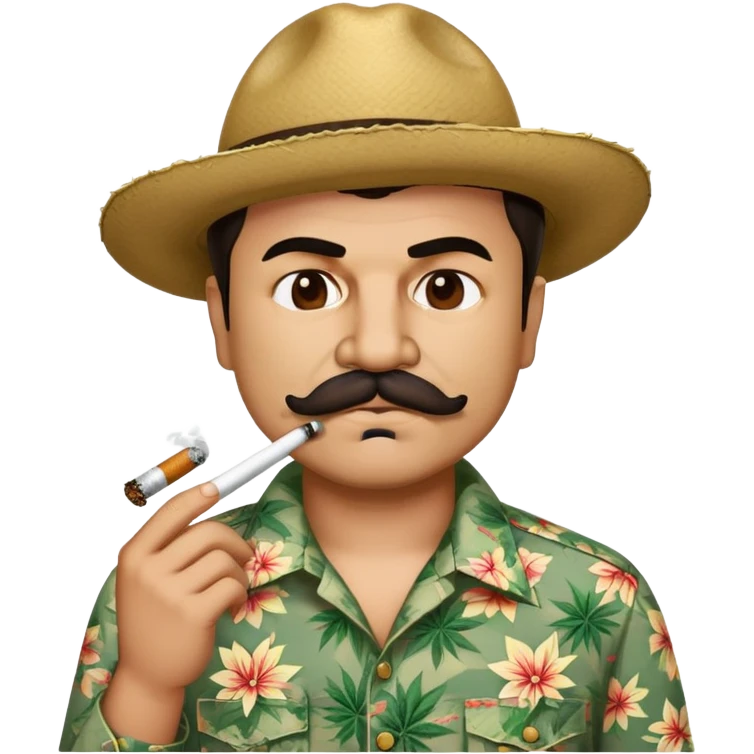 Mexican drug lord El Chapo with mustache and patterned shirt, smoking weed emoji