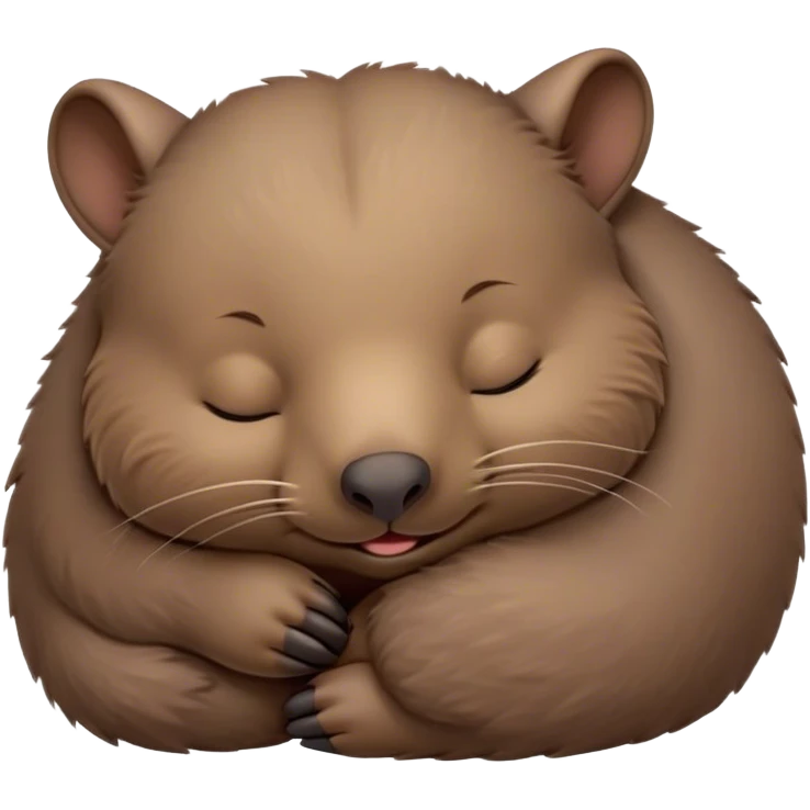 Meme-Worthy Cute Sleeping Wombat Portrait Emoji, Head resting peacefully with a contented smile, showcasing a robust, sturdy build and a luxuriously soft shaggy brown fur, eyes shut in a serene, restful nap, Simplified yet hilariously adorable features, highly detailed, glowing with a soft, drowsy light, high shine, relaxed and utterly lovable, stylized with an air of playful laziness, bright and heartwarming, soft glowing outline, capturing the essence of a comically sleepy wombat, so meme‐worthy it feels like it could instantly become the next viral sensation of adorable slumber! emoji