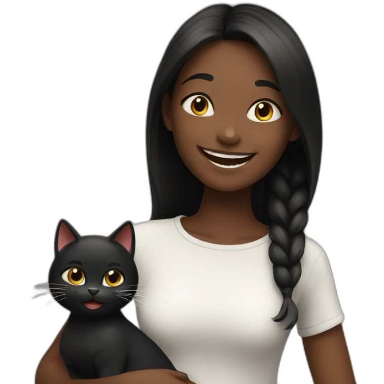 happy girl with black cat emoji