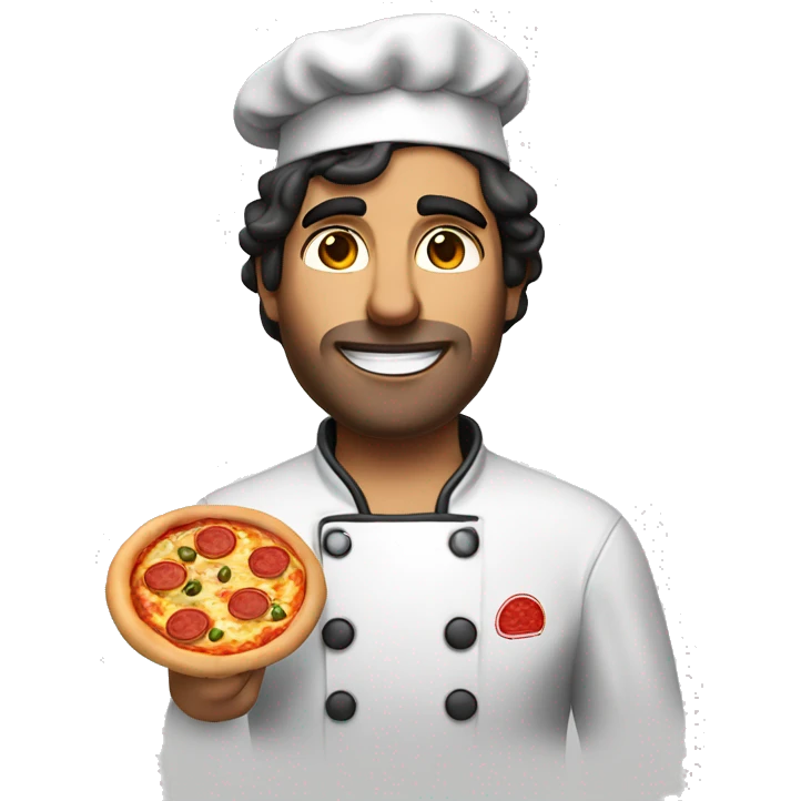 Pizza chef with dark hair , holding a Pizza and his name is Fabio and speaks Brazilian  emoji