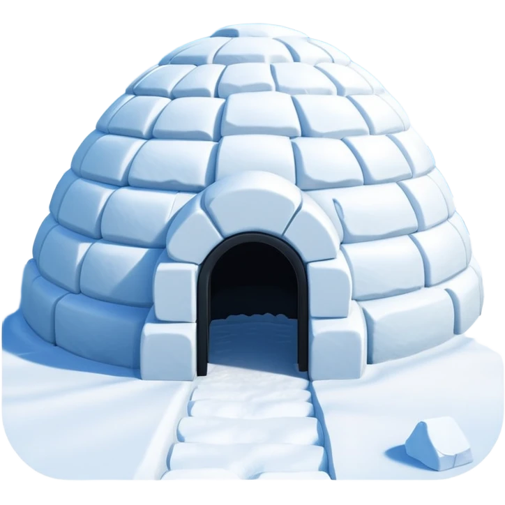 A traditional snow igloo on a vast snowy plain under a clear blue sky. Soft sunlight casts gentle shadows across the snow. The igloo has a small entrance tunnel and compacted snow blocks forming its dome. Realistic Arctic environment, crisp atmosphere, calm winter feeling. emoji