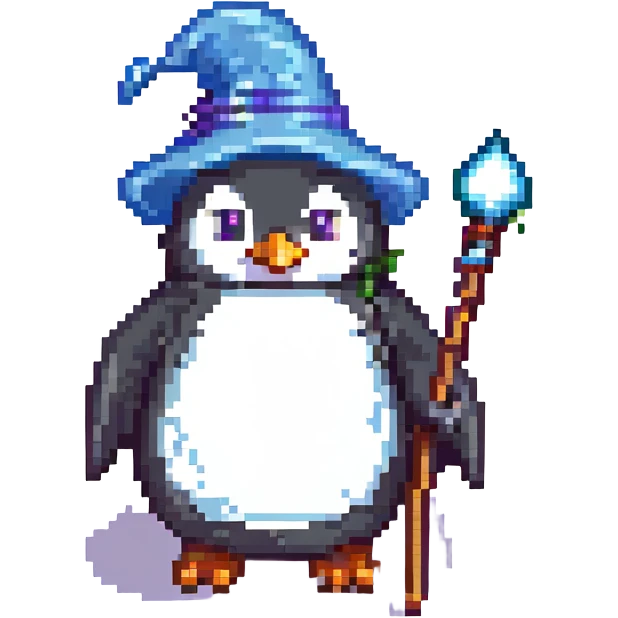 penguin wizard with a staff emoji