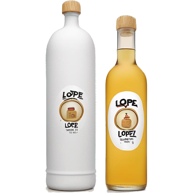Long cylindrical tequila blanco bottle with the text "lopez" clearly written in the middle of the label and a light wood cap emoji