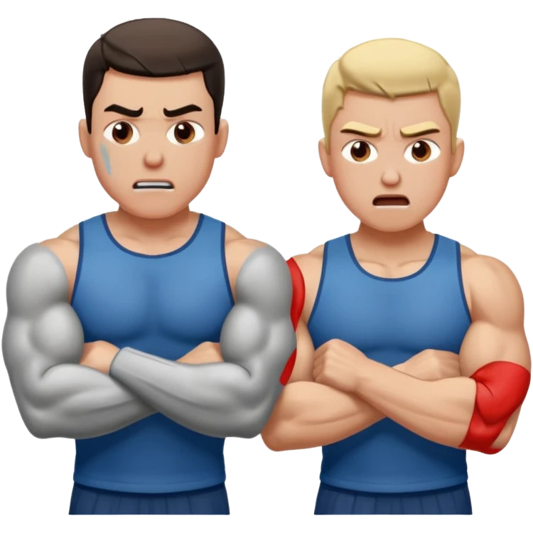 two people struggling, showing effort and frustration, expressive faces emoji