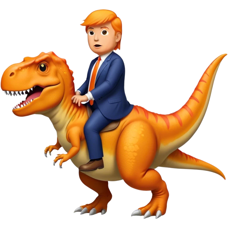 Donald Trump riding wild T-rex emoji