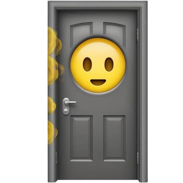 Minimalist emoji-style sticker of a half-open door, with smoke and a single glowing eye visible in the dark inside. Flat design, desaturated colors.
 emoji
