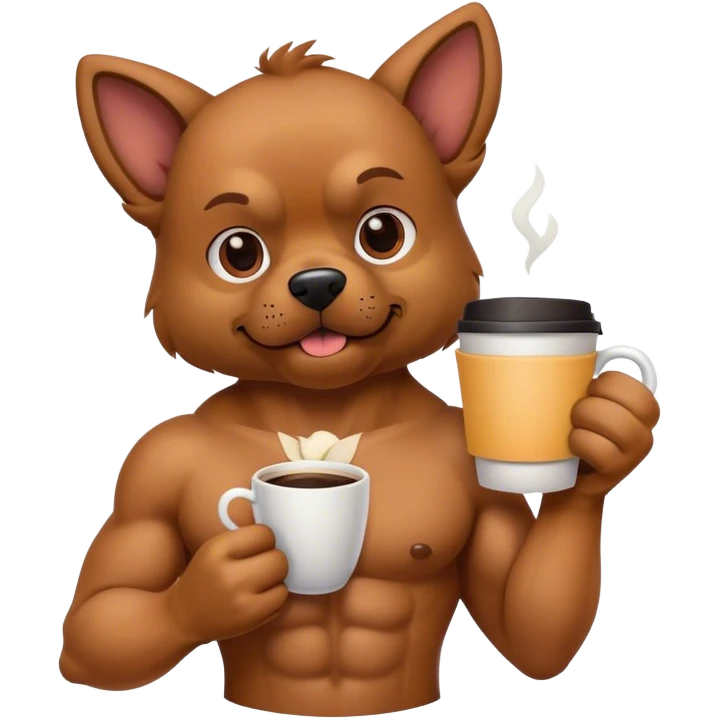 Muscular dog holding coffee emoji