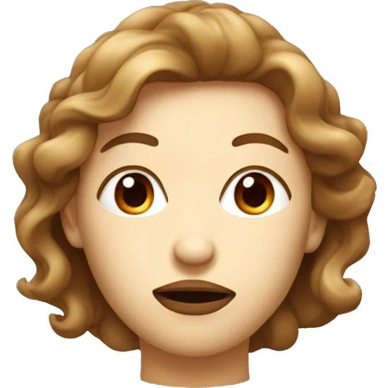 Face of cream with its lips  colored of red with its eyes closed and hair brown emoji