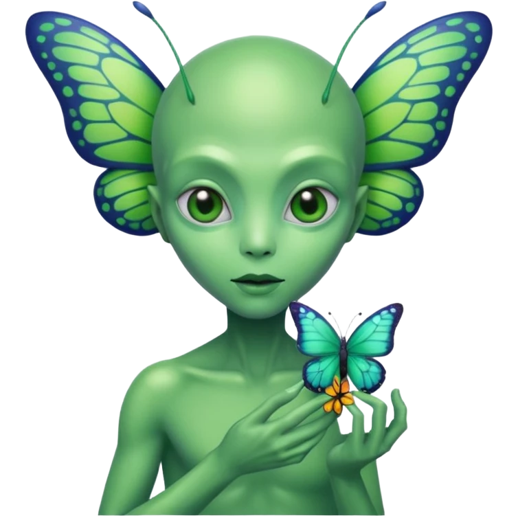 an alien with a butterfly on hand emoji