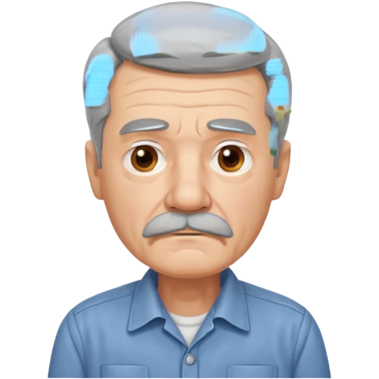 Old man with gray hair and mustache and working shirt sad emoji