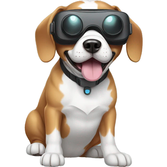Dog wearing vr emoji