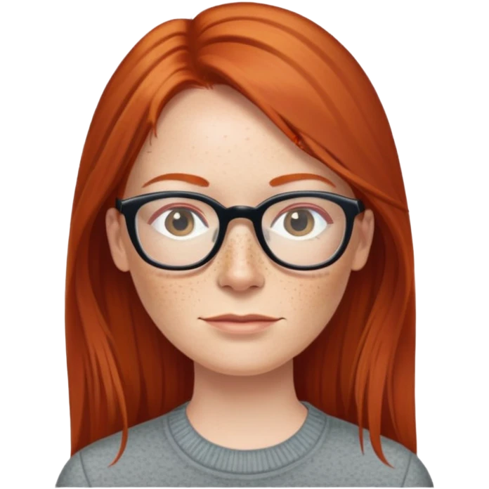 middle age Red head with freckleslong straight hair pale skin wearing glasses emoji